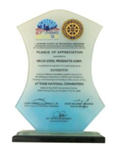 Plaque of Appreciation Philippine Society of Mechanical Engineers Oct. 2019